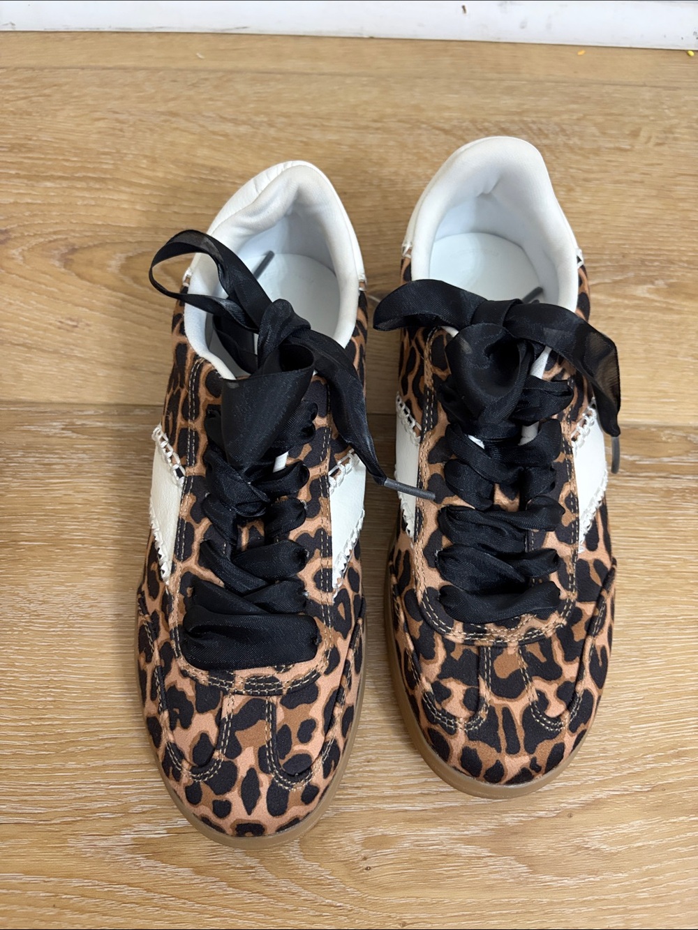 Leopard Print Women's Fashion Sneakers with Black Ribbon Laces